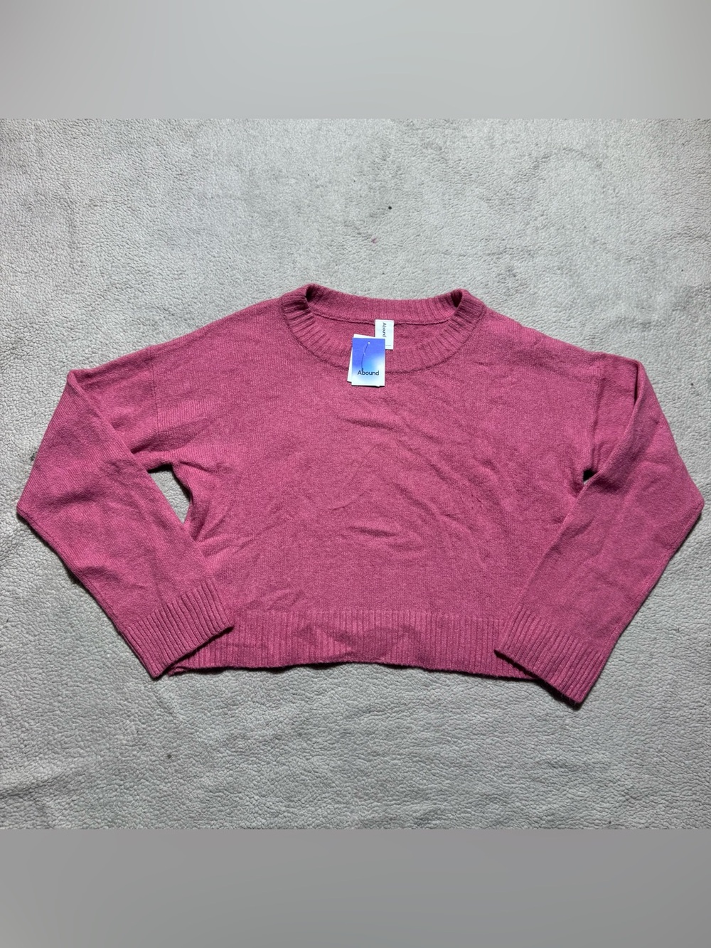 Abound Sweater Womens Medium Pink Mauve Ribbed Cropped Knit Pullover Cotton NEW